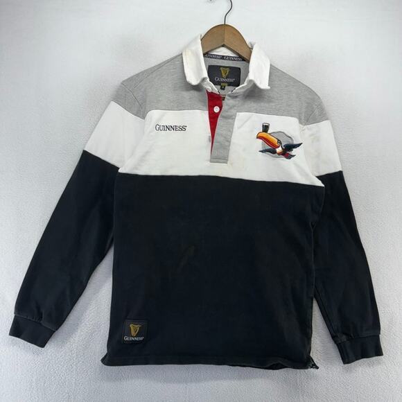 Vintage Guinness Rugby shirt Men's Small Black Toucan Embroidered Beer Y2k 90s - Picture 2 of 11